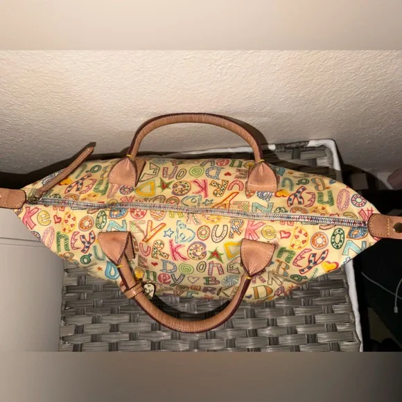 Dooney & Bourke Alphabet Print Satchel Cream Multicolor Leather Trim - Picture 4 of 16